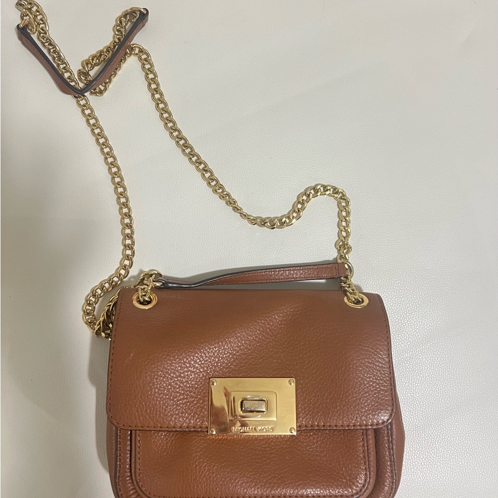 Michael Kors Tan Leather Crossbody Bag with Gold Chain